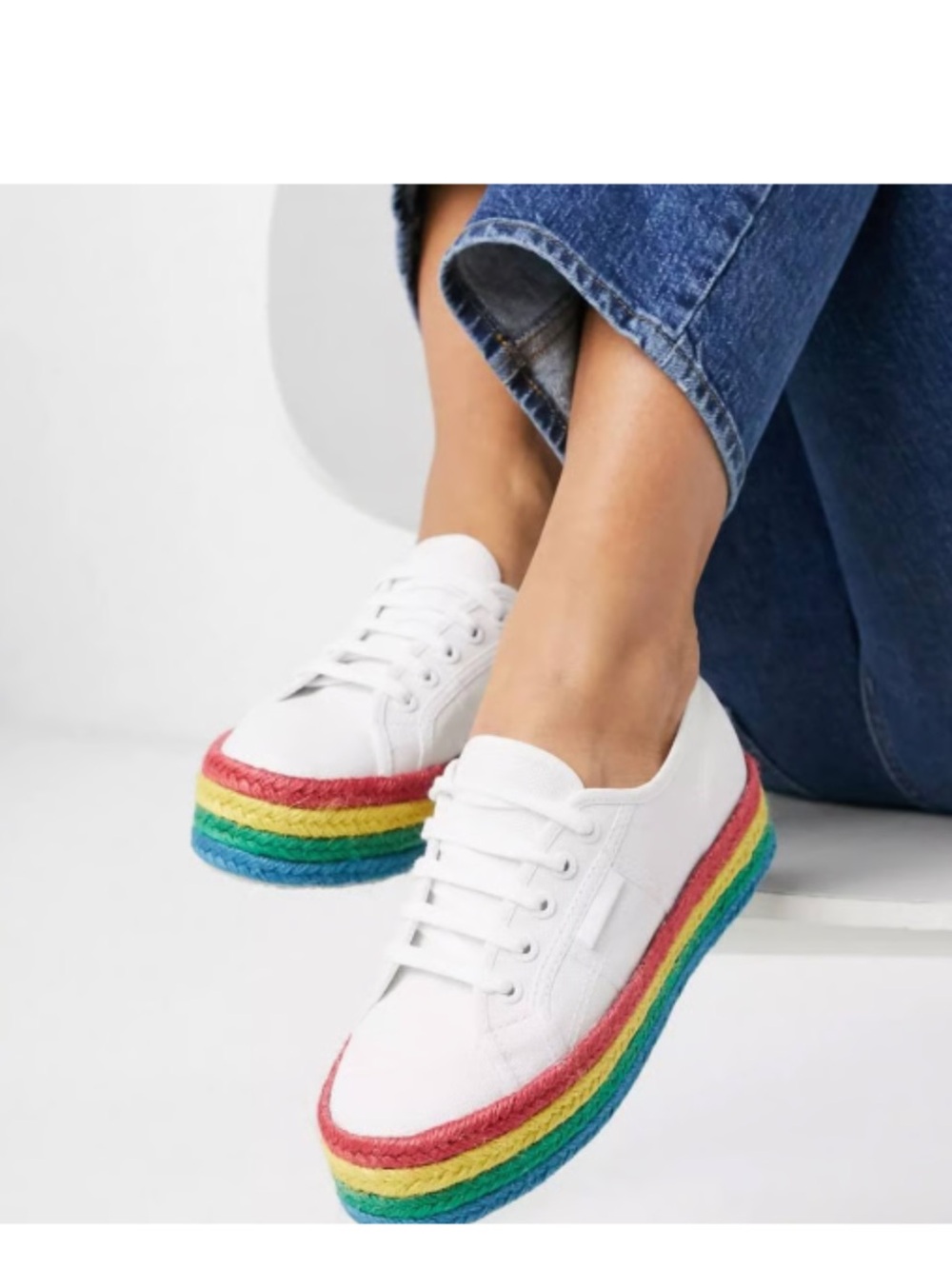 NWT SUPERGA White Canvas Multicolor Platform Sneakers Size 9.5